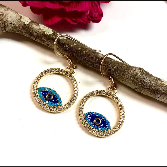 Evil Eye Earrings, Hamsa, Protection, Minimalist - Picture 3 of 13